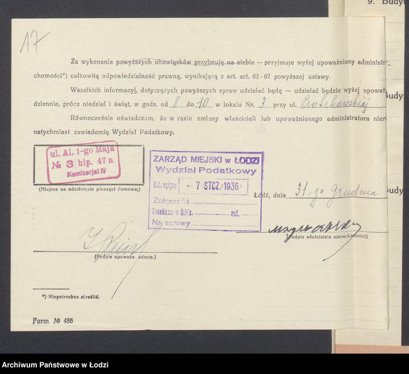 image.from.unit.number "Księga inwentarzowa nieruchomości m. Łodzi al. 1 Maja"