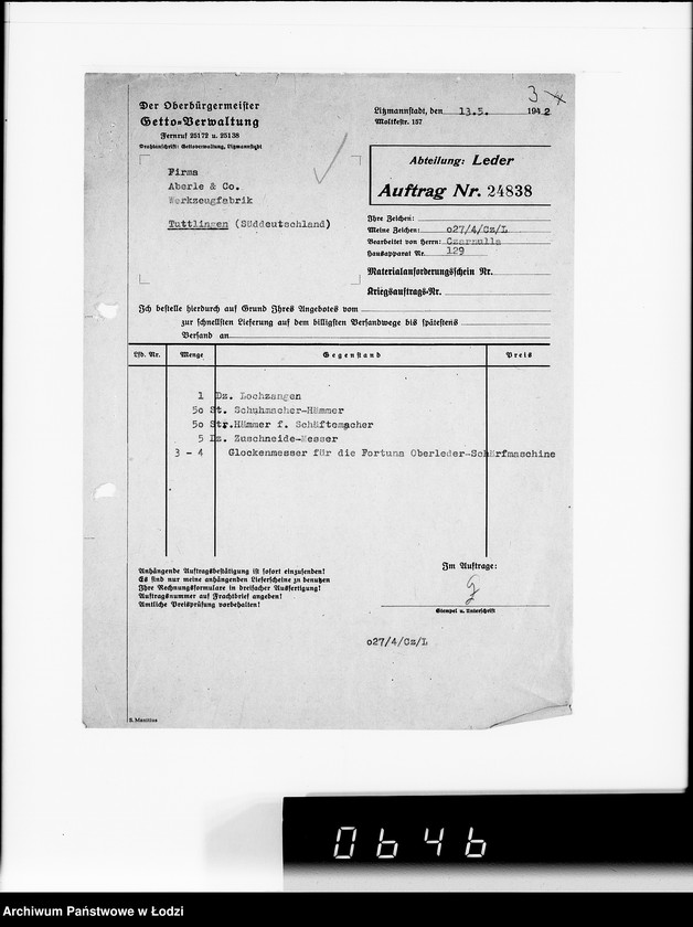 Obraz 7 z jednostki "I a Kauf-Aufträge. A-J. [Przybory szewskie i techniczne]"