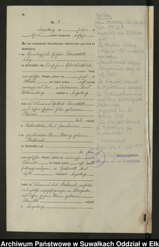 image.from.unit.number "B2. Heirats - Register (Neben - Register) Standesamt Angerburg einschl. der Bezirke Prinowen, Gr. Strengeln, Kehlen und Prinowen Kreis Angerburg"