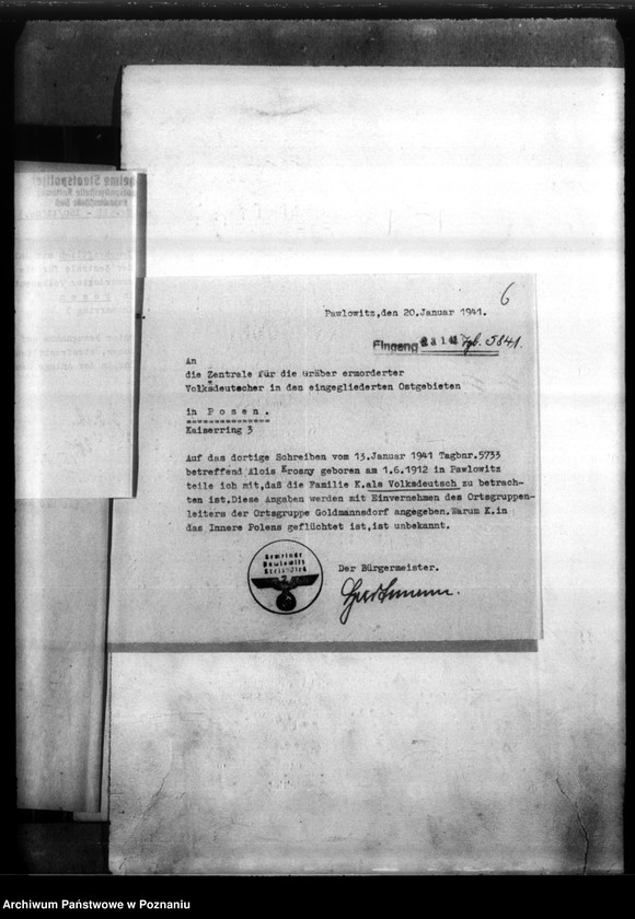 Obraz 10 z jednostki "Alois Krosny aus Pawlowitz, Kreis Pless (Pszczyna)"