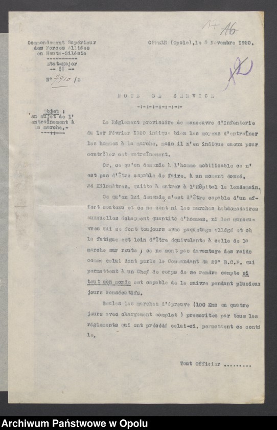 Obraz 19 z jednostki "Sorties /Korespondencja własna wychodząca, pisma, zarządzenia, potwierdzenia telefoniczne, instrukcje, sprawozdania/ 1.11.1920-31.01.1921"
