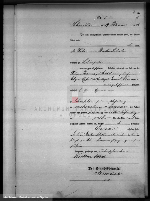image.from.unit.number "Geburts-Haupt-Register Standesamts Schönfeld pro 1876"