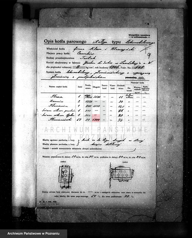 Obraz 12 z jednostki "Tartak firmy Klessa, Błaszczyński nr fabr. 568 kotła nr porz. 152 kotła"