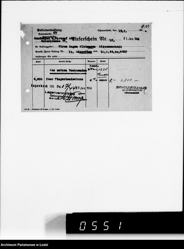 Obraz 15 z jednostki "Firma Eugen Althausen Litzmannstadt VIII [Zamówienia, rachunki, listy przesyłkowe]"