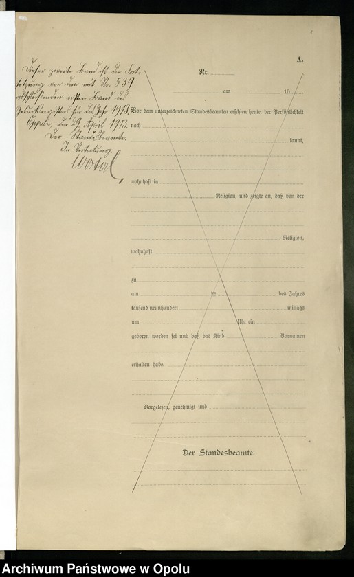 Obraz 5 z jednostki "Urząd Stanu Cywilnego Opole Księga Urodzeń Rok 1913 540-1057"