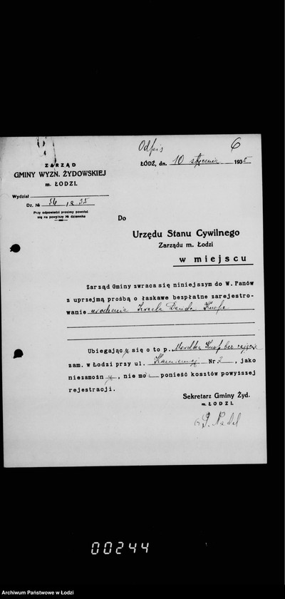 Obraz 10 z jednostki "Akta dotyczące spraw Urzędu Stanu Cywilnego"