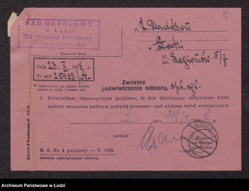 Obraz 7 z jednostki "Zelman Dawidson- wyrób i sprzedaż towarów włókienniczych, sztucznego jedwabiu oraz przędzy"