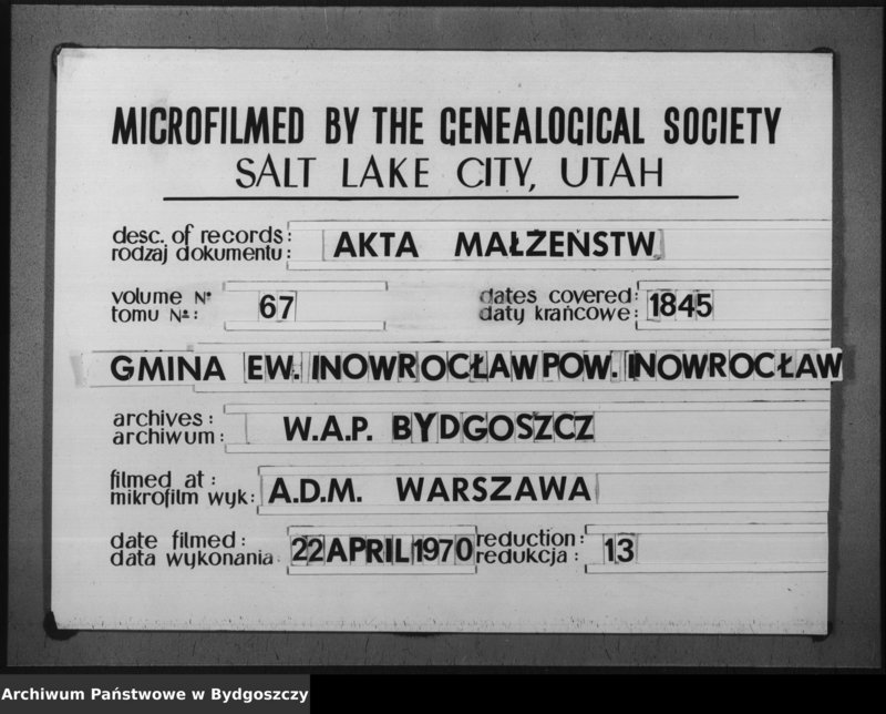 image.from.unit.number "Duplikat der Treuregister der evangelischen Kirche zu Inowrazlaw Jahr 1845"