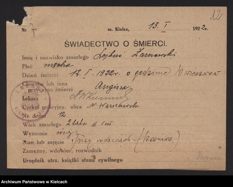 image.from.unit.number "Załączniki do akt zgonu Okręgu Bożniczego Kielce za rok 1922"