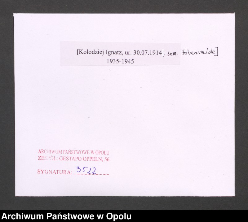 Obraz 2 z jednostki "[Kolodziej Ignatz, ur. 30.07.1914, zam. Hohenwalde]"