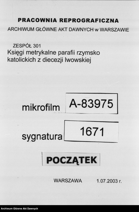 image.from.unit.number "Parafia: Lwów, Bazylika Metropolitalna. Dekanat: Lwów. Księga metrykalna urodzeń, ślubów i zgonów dla parafii miejskiej."
