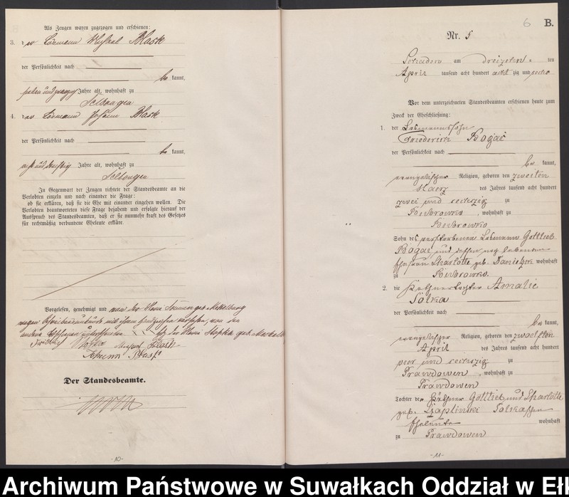 image.from.unit.number "Heiraths-Haupt-Register des Königlich Preussischen Standes-Amtes Schaden Kreis Sensburg"