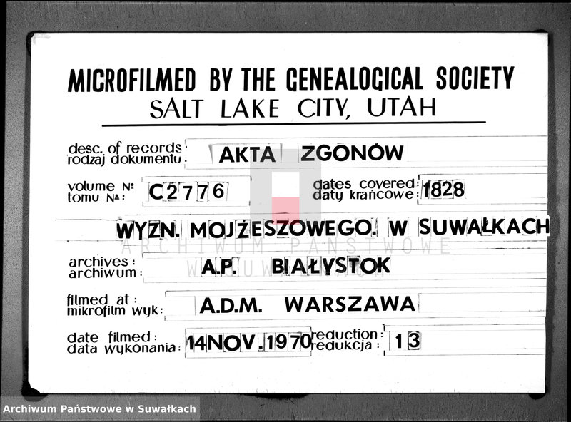 image.from.unit.number "Duplicat Akta Urzędnika Stanu Cwilnego Parafii Suwalskiey Wyznania Moyżeszowego Umarłych 1828 r."