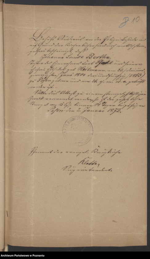 Obraz 12 z jednostki "Die von den Verlobten beigebrachten Urkunden zur Eheschliessung pro 1878"