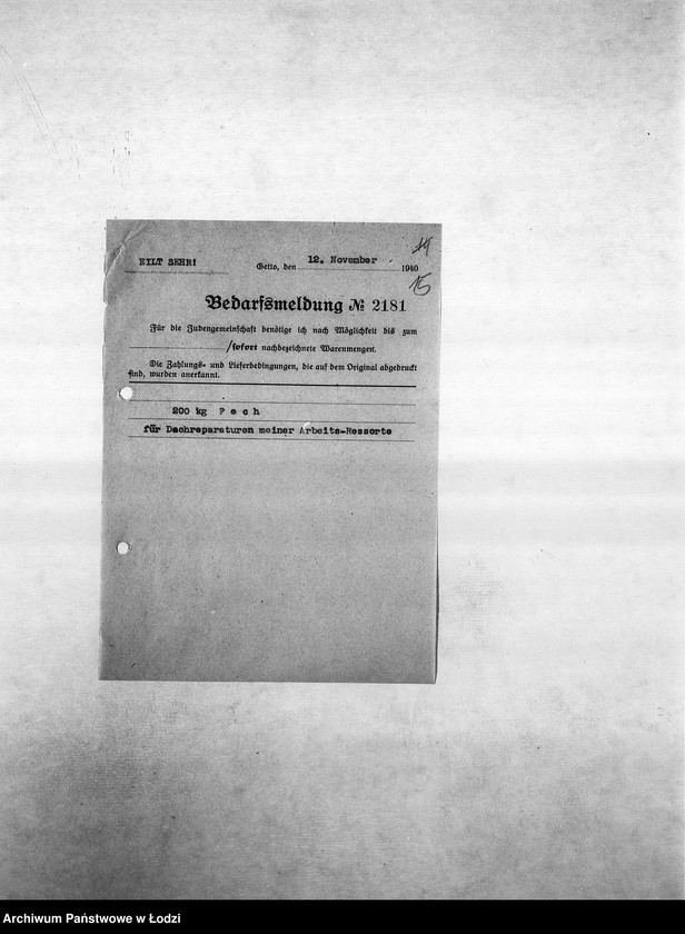 Obraz 18 z jednostki "Bedarfsmeldungen [Kopie skierowanych do GV zapotrzebowań na surowce, materiały, narzędzia, maszyny itp. potrzebne resortom pracy do produkcji]"