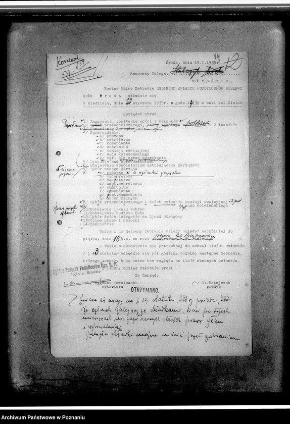 Obraz 18 z jednostki "Sprawozdania miesięczne oraz korespondencja koła w Środzie w sprawie przyjęcia na członka, powiadomienia o zebraniach, zaproszenia"