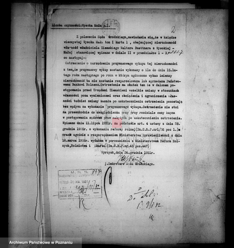 Obraz 6 z jednostki "Majątek Wysoka Mała powiatu wyrzyskiego przymusowy wykup Welter Buttner"