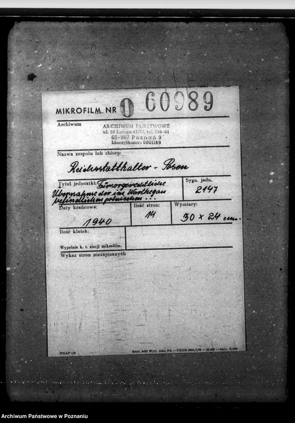 Obraz 2 z jednostki "Fürsorgerechtliche Übernahme der im Warthegau befindlichen polnischen Anstaltsinsassen in das Generalgouvernement"