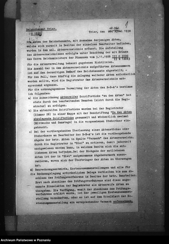 Obraz 5 z jednostki "Aktenverzeichnis (Reichsbauamt Trier)"