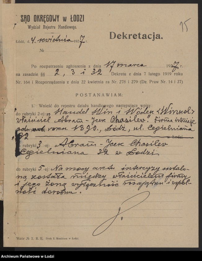 Obraz 17 z jednostki ""Winkol"- Abram Icek Chasilew- handel win i wódek"