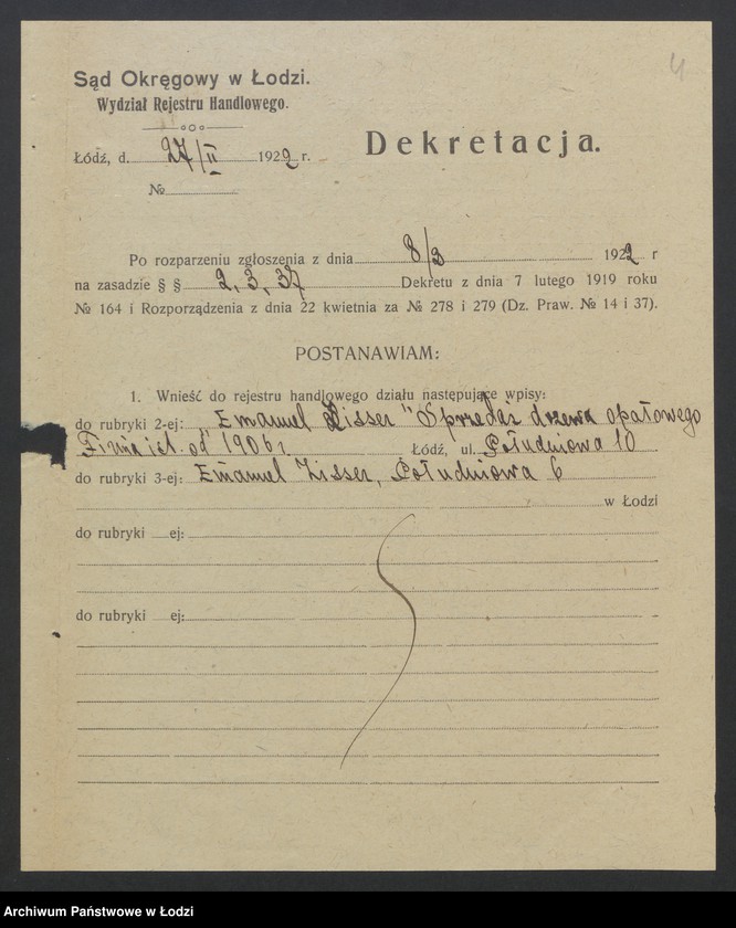 Obraz 6 z jednostki "Emanuel Lisser- sprzedaż drzewa opałowego"