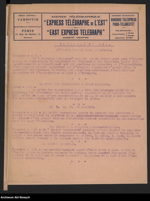 Obraz 20 z jednostki "Agence Télégraphique "Express Télégraphe de l