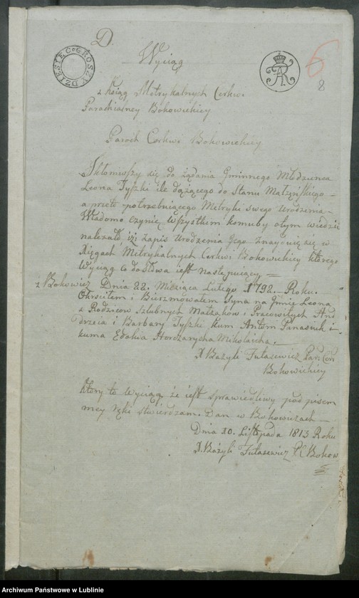 image.from.unit.number "Alegaty do ksiąg urodzeń, zapowiedzi, małżeństw i zgonów z lat 1813 - 1816"