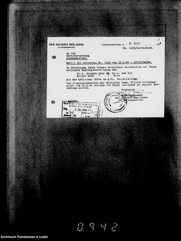 Obraz 13 z jednostki "Korrespondenz mit dem Ältesten der Juden"