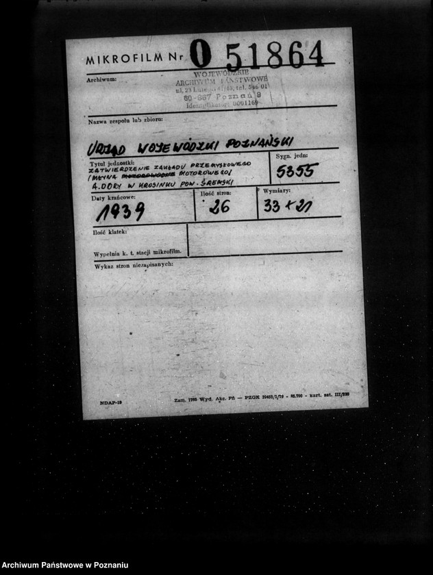 Obraz 2 z jednostki "Zatwierdzenie projektu zakładu przemysłowego /młyna motorowego/ A. Dary w Krosinku powiat śremski"