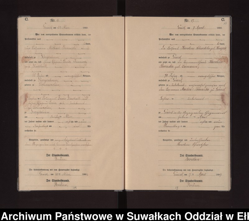 image.from.unit.number "Sterbe-Neben-Register des Königlichen Preussischen Standes-Amtes Gneist Kreis Loetzen"
