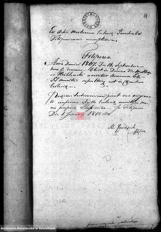 image.from.unit.number "Annexa do Akt Małżeństwa z Gminy Filipowskiey w Roku 1818"
