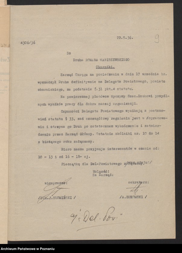 Obraz 13 z jednostki "Oborniki - akta delegata powiatowego."