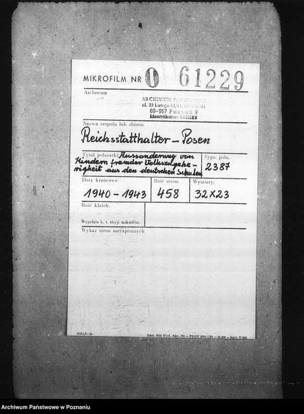 Obraz 2 z jednostki "Aussonderung von Kindern fremder Volkszugeherigkeit aus den deutschen Schulen [szkolna dla dzieci polskich]"