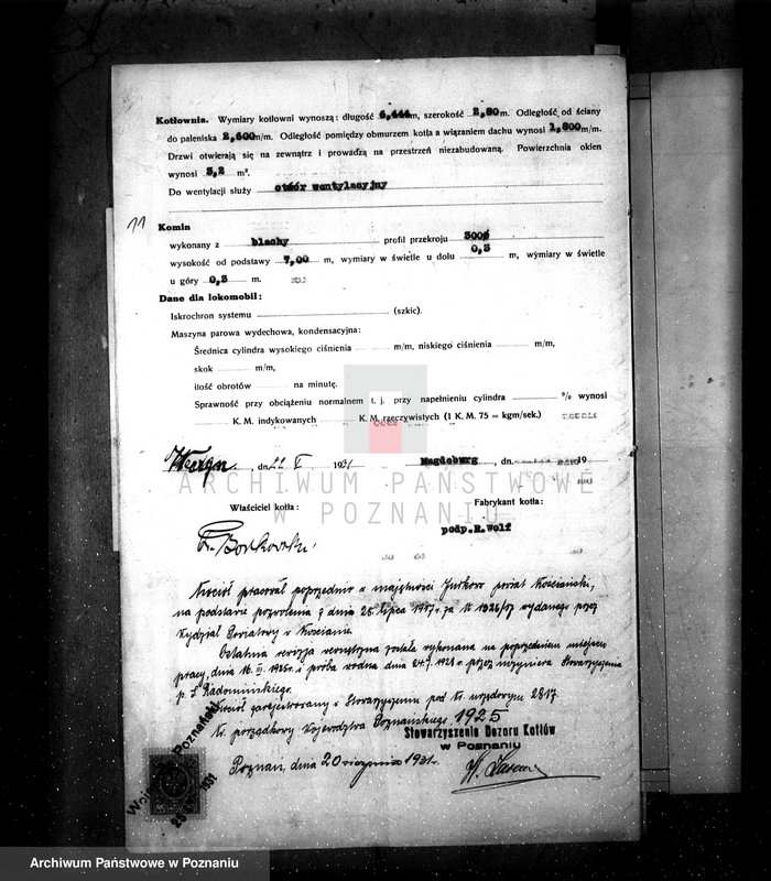 Obraz 16 z jednostki "Mleczarnia w Wieczynie pow. jarociński własność Fr. Borkowski nr fabr kotła 6762, nr woj. kotła 1925"