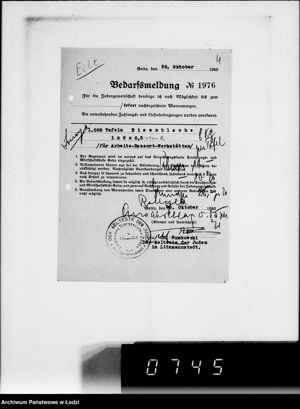 Obraz 8 z jednostki "Stornierte Bedarfsmeldungen [Korespondencja z różnymi firmami niemieckimi w sprawie dostawy różnych artykułów przemysłowych]"