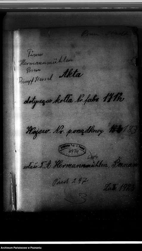 image.from.unit.number "Młyn parowy Hermannmuehlen Towarzystwo Akcyjne W Poznaniu nr woj. 183"
