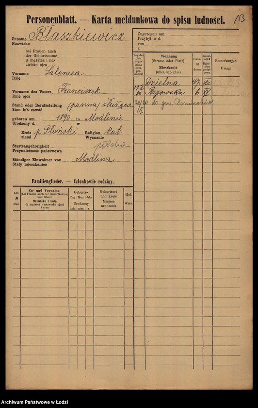 Obraz 15 z jednostki "[Spis ludności Łodzi] Błaszek - Bochenek"