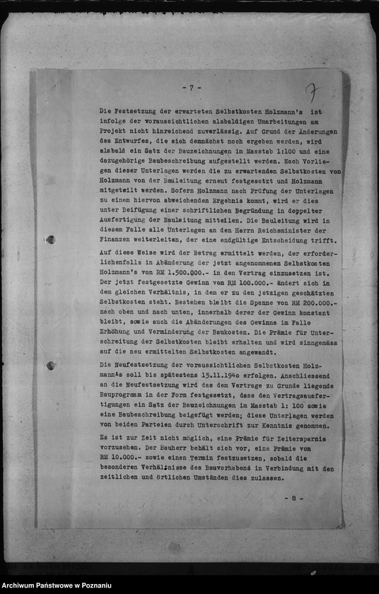 Obraz 10 z jednostki "Umbau - Deutsches Schloss in Posen. Selbstkostenvertrag"