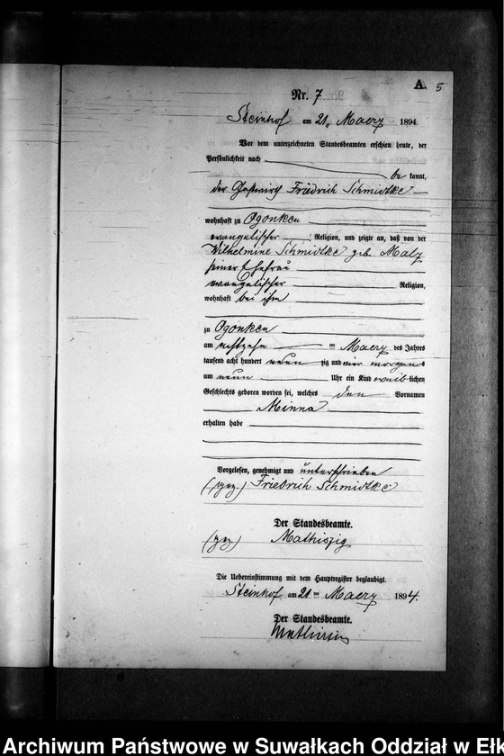 image.from.unit.number "Geburts-Neben-Register des Preussischen Standes-Amtes Gr. Strengeln Kreis Angerburg"