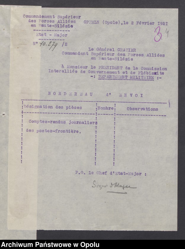 Obraz 6 z jednostki "Sorties /Korespondencja własna wychodząca - pisma, zarządzenia/ 1.02.1921 - 14.04.1921"