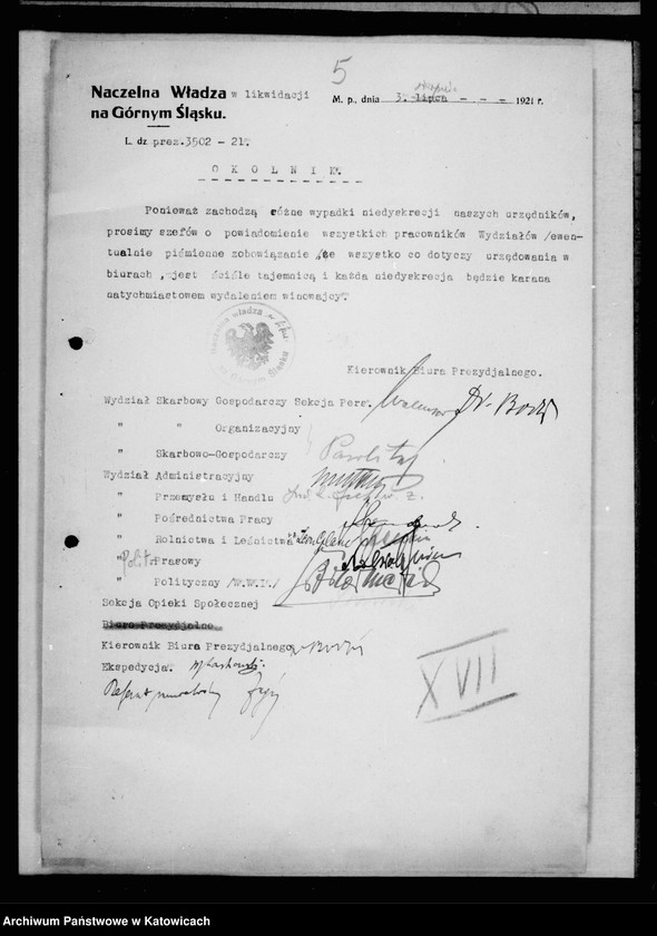 image.from.collection.number "Akta do dziejów powstań śląskich i plebiscytu na Górnym Śląsku z lat 1918-1950 w zasobie Archiwum Państwowego w Katowicach111"