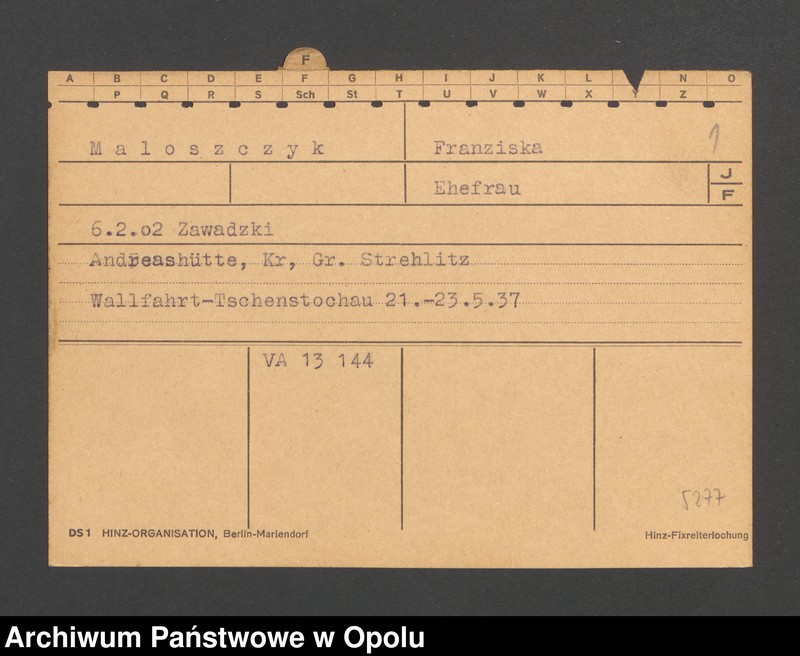 Obraz 3 z jednostki "[Maloszczyk Franziska, ur. 6.2.1902 Zawadzki]"