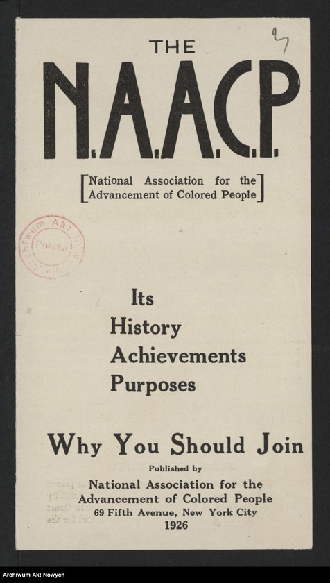 Obraz 5 z jednostki "National Association for the Advancement of Colored People (New York); Załączniki: prospekt; L.1"