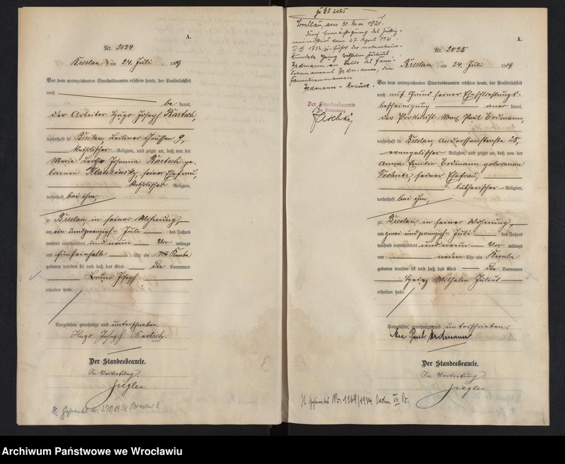 image.from.unit.number "Geburts-Haupt-Register Breslau I 1909 Band 6"