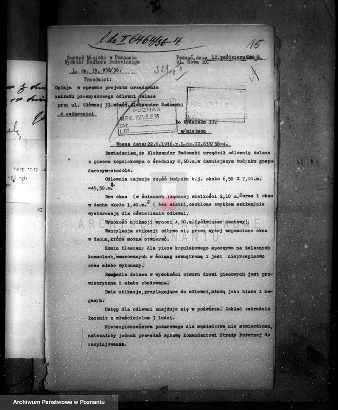 Obraz 19 z jednostki "Urządzenie zakładu odlewni żelaza przy ul. Głównej 33 A. Radomskiego"