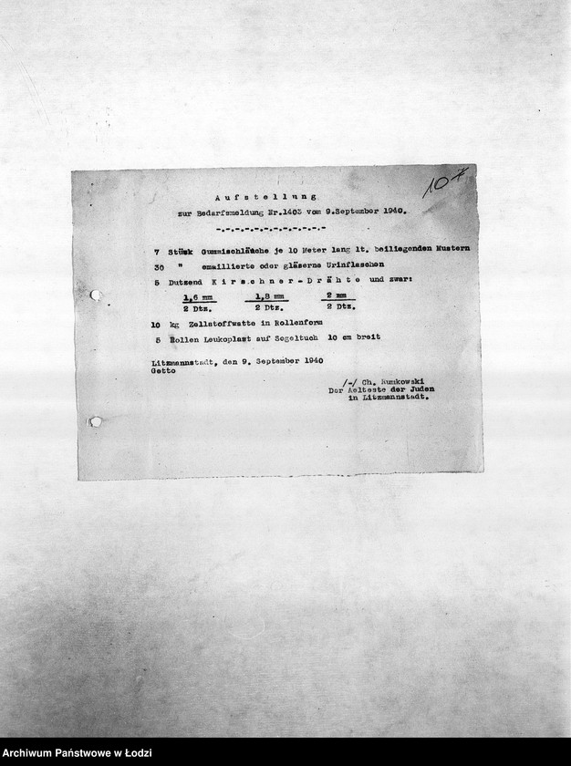 Obraz 13 z jednostki "Bedarfsmeldungen [Kopie skierowanych do Getto Verwaltung (Zarządu Getta) zapotrzebowań na surowce, materiały, narzędzia, maszyny itp. potrzebne resortom pracy do produkcji]"