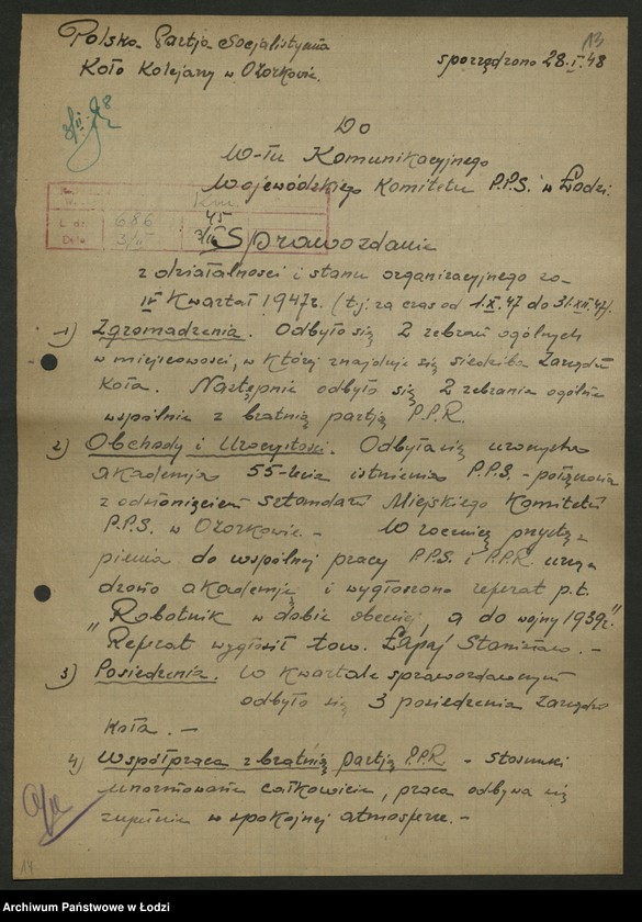 Obraz 14 z jednostki "Koło kolejowe PPS Ozorków- protokoły zebrań, protokoły [z narad] międzypartyjnych. [Sprawozdania]"