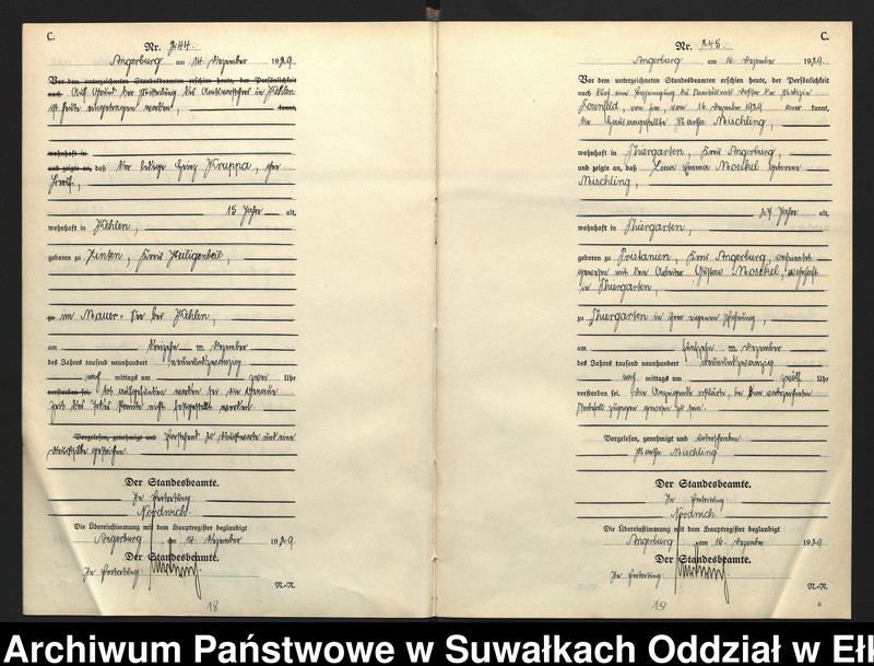 image.from.unit.number "[Sterbe = Register (Neben = Register) Standesamt Angerburg einschl. der Standesamtsbezirk Gross Strengeln, Kehlen und Prinowen] No 228 bis 248"