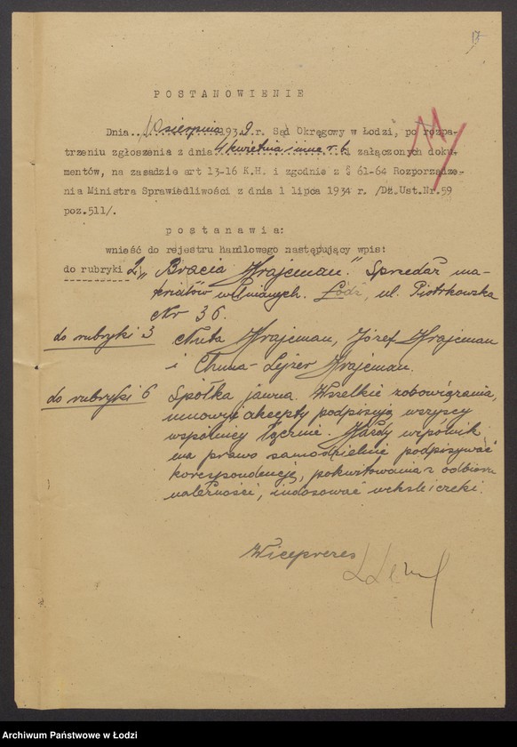 Obraz 19 z jednostki "Nuta Josek i Lajzer Krajcman Bracia Krajcman – sprzedaż materiałów wełnianych"