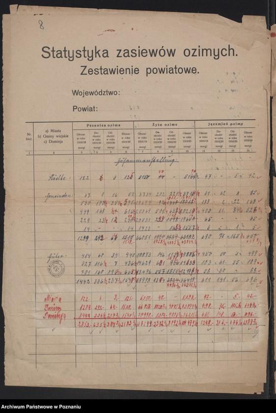 Obraz 7 z jednostki "[Statystyka zasiewów ozimych - zestawienie powiatu wyrzyskiego]"